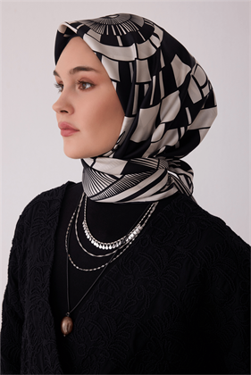 Belli Tivil İpek Eşarp Ekru 4411 84 Geometrik Desen