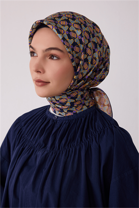 Belli Tivil İpek Eşarp Lacivert 4403 83 Geometrik Desen