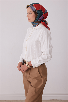 Belli Tivil İpek Eşarp Mercan 4419 84 Geometrik Dese