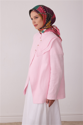 Belli Tivil İpek Eşarp Pembe 4419 31 Geometrik Desen