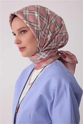 Belli Tivil İpek Eşarp Pembe 4421 81 Geometrik Desen