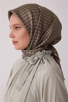 Belli Tivil İpek Eşarp Yeşil 4418 38 Monogram Desen