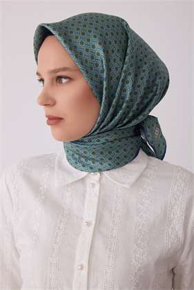 Belli Tivil İpek Eşarp Yeşil Mor 4418 84 Monogram Desen