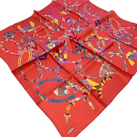 Belli Tivil Saf İpek Eşarp 4036 - 80 Nar Çiçeği Karışık Desen 