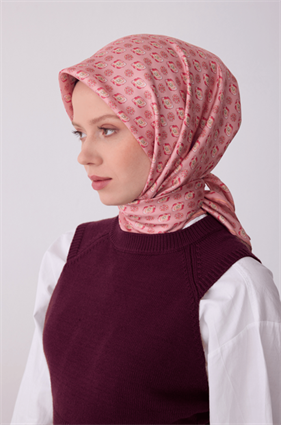 Belli Tivil Saf İpek Eşarp 4308 03 Pembe Batik Desen