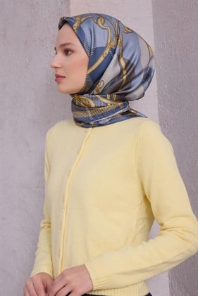 Belli Tivil Saf İpek Eşarp IST 4206 - 05 İndigo Ekose Desen