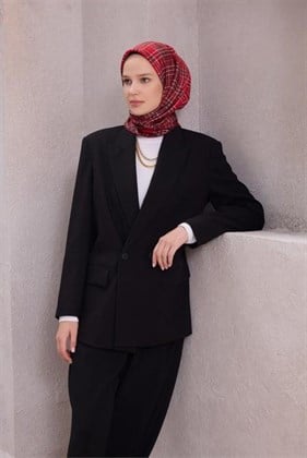 Belli Tivil Saf İpek Eşarp IST 4218 - 85 Bordo  Ekose  Desen 
