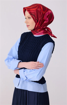 Belli Tivil Saf İpek Eşarp IST 4301 - 33 Mercan - Bordo Geometrik Desen