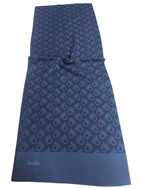 Benetton Elegante Şal 1023 1919 Lacivert Monogram Desen
