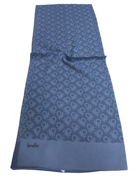 Benetton Elegante Şal 1023 2286 İndigo Monogram Desen