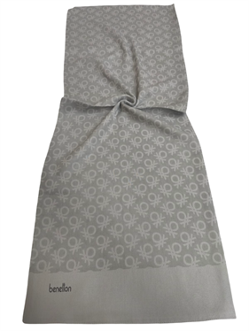 Benetton Elegante Şal 1023 23017 Açık Gri Monogram Desen