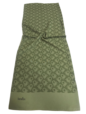 Benetton Elegante Şal 1023 2803 Haki Monogram Desen
