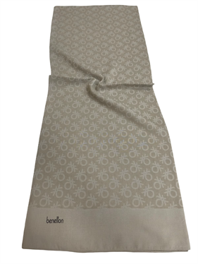 Benetton Elegante Şal 1023 2816 Bej Monogram Desen