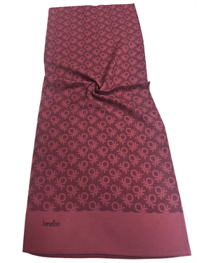 Benetton Elegante Şal 1023 3439 Bordo Monogram Desen