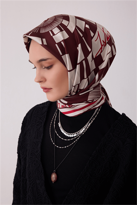 Bordo Tivil İpek Eşarp Bordo 4411 88 Geometrik Desen