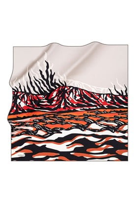 Cacharel Saf Tivil İpek Eşarp 7825313 -931 Krem Taba Zebra Desen