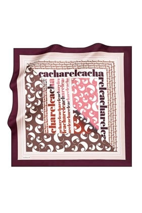 Cacharel Saf Tivil İpek Eşarp 8387313 -913 Mürdüm Slogan Desen