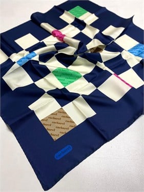 Cacharel Saf Tivil İpek Eşarp 8590313 - 921 Lacivert Geometrik Desen