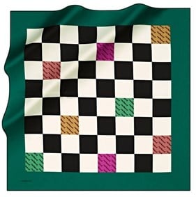 Cacharel Saf Tivil İpek Eşarp 8590313 - 951 Yeşil Geometrik Desen