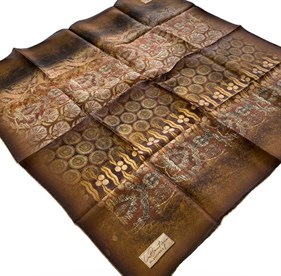 La Boutique Az Hatalı Sura Saf İpek Eşarp 54801 Kahverengi - Taba Etnik  Desen 