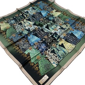 La Boutique Az Hatalı Sura Saf İpek Eşarp 54386 Yeşil-Siyah Etnik Desen 