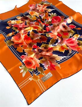 La Boutique Defolu Sura İpek Eşarp 49671 Turuncu Karışık Desen