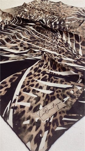 La Boutique Güz Eşarp 2140 02 Siyah Kahverengi Leopar Geometrik Desen