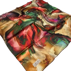 La Boutique Sura İpek Eşarp Kırmızı Batik Desen 2535 - 04