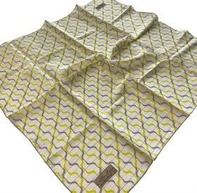 La Boutique Sura Saf İpek Eşarp  Beyaz Sarı Geometrik Desen 2337 - 09