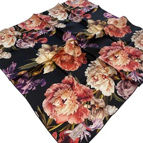 La Boutique Sura İpek Eşarp Siyah Çiçek Desen 2556 - 04