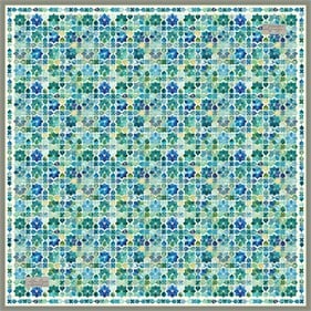 La Boutique Tivil Saf İpek Eşarp 2620 01 Yeşil Mavi Geometrik Desen