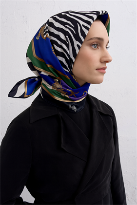 Levidor Tivil Saf İpek Eşarp 50245 Lacivert Karışık Desen