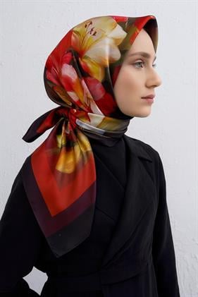 Levidor Tivil Saf İpek Eşarp 50248 Bordo Karışık Desen