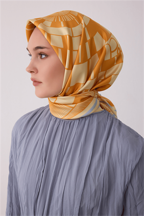 Oranj Tivil İpek Eşarp Ekru 4411 87 Geometrik Desen