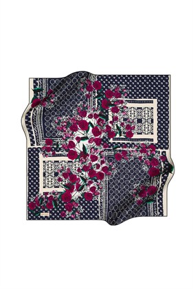 Pierre Cardin Saf Tivil İpek Eşarp 8349438 921 Lacivert Çiçek Desen