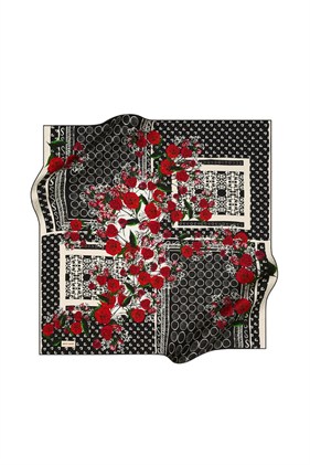 Pierre Cardin Saf Tivil İpek Eşarp 8349438 911 Siyah Çiçek Desen