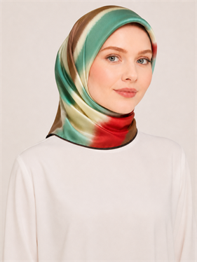Pierre Cardin Sura İpek Eşarp Yeşil Kırmızı Kahve Karışık Desen