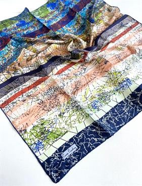 Pierre Cardin Sura Saf İpek Eşarp 49679 Lacivert Karışık Desen