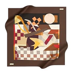 Pierre Cardin Tivil İpek Eşarp 8587438- 931 Kahverengi Geometrik Desen