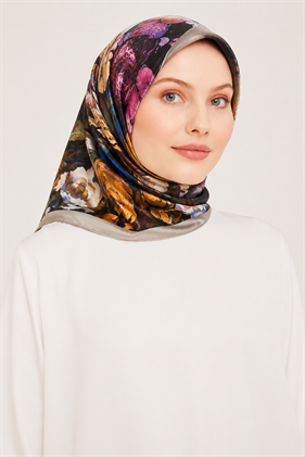 Pierre Cardin Tivil İpek Eşarp Gri Mor Karışık Desen