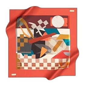 Pierre Cardin Tivil İpek Eşarp IST 8587438- 942 Nar Çiçeği-Turkuaz Geometrik Desen