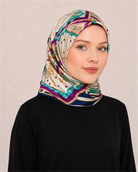 Pierre Cardin Tivil İpek Eşarp Lacivert Fuşya Karışık Desen