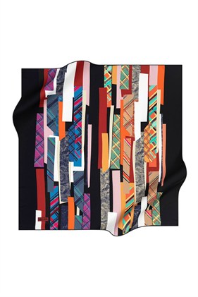Pierre Cardin Tivil Polyester Eşarp 7669799 913 Siyah Kiremit Gri Geometrik Desen