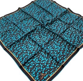 Silk Home Acı Kahve-Mavi Çiçek Desenli Tivil İpek Eşarp 11412 - 05