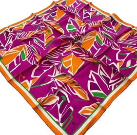 Silk Home Fuşya Geometrik Yaprak Desen Tivil İpek Eşarp 11407 - 59 