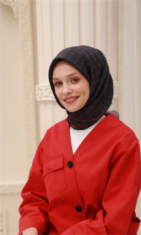Silk Home Olinda Eşarp IST 48001 - 09 Siyah - Mürdüm İnce Monogram Desen
