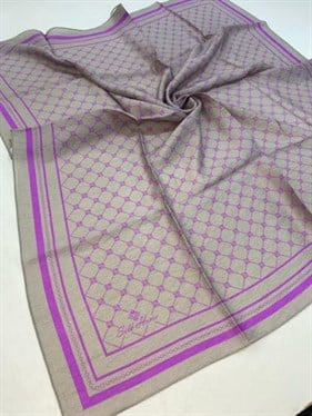 Silk Home Olinda Eşarp IST 48001 - 25  Vizon - Fuşya İnce Monogram Desen