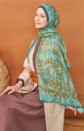 Silk Home Riva Şal Spring Blossoms  Mint Yeşili
