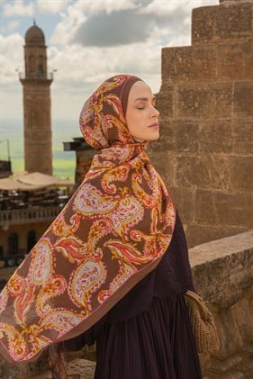 Silk Home Riva Şal Tencel Paisley Kahverengi