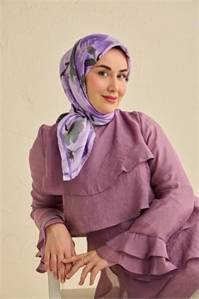 Silk Home Saf Tivil İpek 11498 - 07 Lila Çiçek Desen